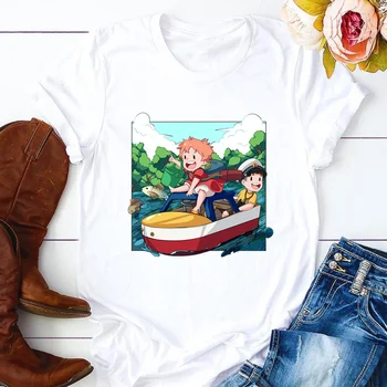 Ponyo på Klippen Miyazaki Hayao Studio Ghibli, Kvinder T-Shirt Kvindelige kortærmet T-shirt til Sommeren Tshirt Harajuku Tøj