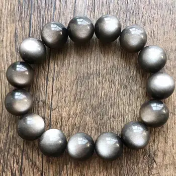 Ægte Naturlig Sølv Obsidian Flash Armbånd Bedste Kvinder Mænd Sten Strække Runde Perler af Krystal 12 mm 13 mm 14 mm 15 mm AAAAA