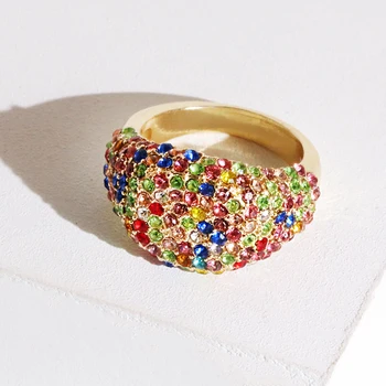 Guld regnbue krystal Ringe, på Tværs af Ringene, tynd CZ ringe,kvinder bryllup Micro Bane Ring