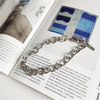 WANTME Ægte 925 Sterling Sølv Minimalistisk Bremse Cubanske Kæde Armbånd til Kvinder Unisex Punk Rock Håndled Smykker Gaver