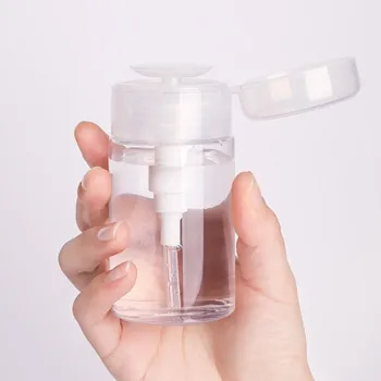 180 / 100 ml Søm UV Gel Cleaner Tom Plastik Nail Polish Remover Alkohol Væske Beholder Tryk på Pumpe Dispenser Flaske