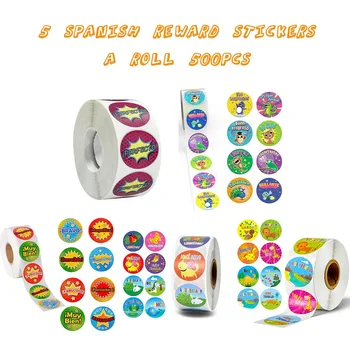 500 Stk Søde Belønning Klistermærker Kast med spanske Ord Motiverende Klistermærker til Skolen Lærer Studerende Brevpapir, Klistermærker Børn