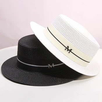 Nye Sommer Kvinders Skipper Strand Hat Brede side Kvindelige Casual Panama Hat Lady Classic Fladskærms Sløjfeknude Halm solhat Kvinder Fedora