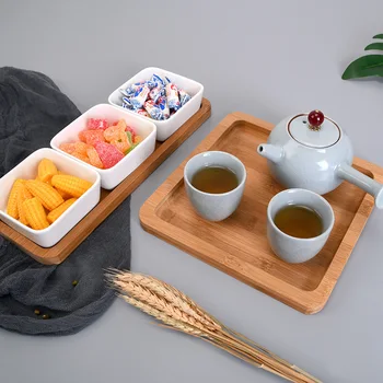 Japansk Rektangel Keramiske Opbevaringsbakke Med Bambus Låg Tør Frugt Dessert Net Skål Snack, Slik, Dessert Skuffe Multi Grid Plade