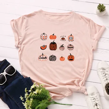 Halloween Græskar Kvinder T-shirts Bomuld Casual Ghost Trykt Toppe Tee Sommeren Kvindelige T-shirt Kort Ærme Plus Size t-shirt