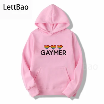 Gaymer Hjertet LGBT-Regnbuen Grafisk-Æstetiske Harajuku Hættetrøjer Kvinder Mænd Unisex Ullzang Hættetrøjer Sjove Print Sweatshirt Pullover