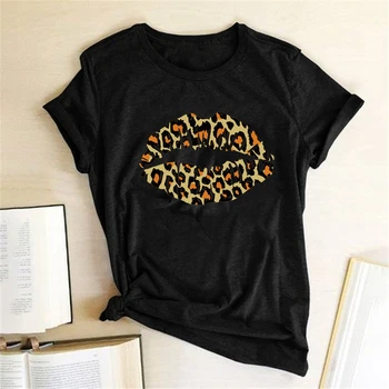 Hjerte-formet Harajuku T-Shirt Kvinder Leopard Print Top Kvinde 2020 Casual Kort Ærme Toppe, t-Shirt Femme O Hals, Løs T-Shirt