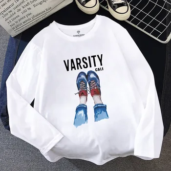 Harajuku Afslappet langærmet T-shirt Kvinder Hip-hop Tees koreansk Stil Brev Print T-shirts, Piger Forår, Efterår Løs Mode Toppe
