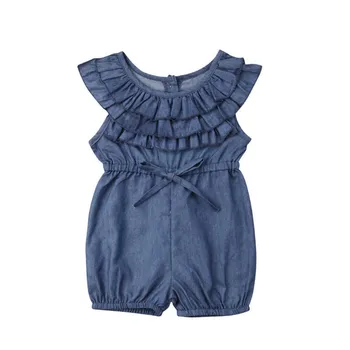 Nyfødte Barn Baby Pige Tøj Prinsesse Flæsekanter Denim Sparkedragt uden Ærmer Casual Buksedragt Tøj Mode børnetøj 0-4T