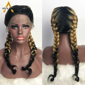 AIVA Lige Syntetiske Lace Front Wig varmeandig Cosplay Fletning af Parykken Med Naturlig Hårgrænse Glueless Flettet Parykker Til Kvinder