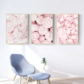 Moderne Blomstrende Blomst Pink Væg Kunst, Lærred Pige Soveværelse Udsmykning, Billeder, Malerier, Stue Dekoration Plakat Nordisk