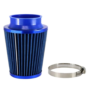 Blue 76mm Car Truck Turbo Cold Air Filter Round Cone High Flow