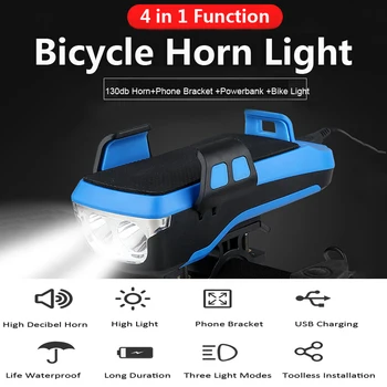 Cykel Lys Cykel Telefon Holder Stand 4 i 1 Cykel Horn USB-Genopladelige Telefon Holder Strøm Bank Cykel Motorcykel Forreste Lys