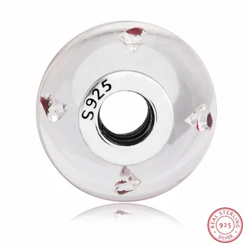 925 Sterling Sølv, Romantisk Hjerte-formet CZ & Cerise Pink Murano Glas Perler DIY Passer til PANDORA Charms til Smykker at Gøre P5034
