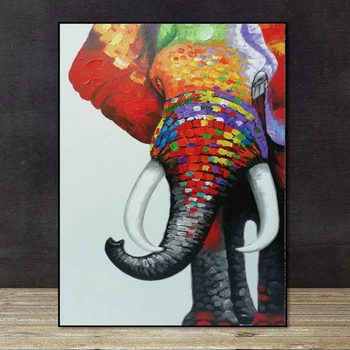 USELVISK Håndmalet Oil Painting Farverige Elefant Væg Kunst Billeder Til stuen Print på Lærred Dyr Dekorative Billede