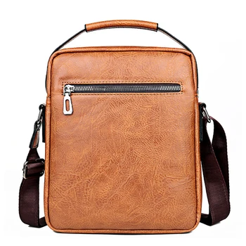 PosBuy Business Large Mænd Skoletaske Skulder Mode Crossbody Taske Vintage PU Læder Messenger Bag Solid iPad Håndtaske Tote Bolso