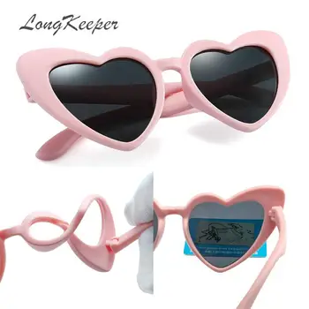 LongKeeper baby pige solbriller til børn hjertet 2020 TR90 sort lyserød rød hjerte, sol briller til børn polariseret fleksibel uv400