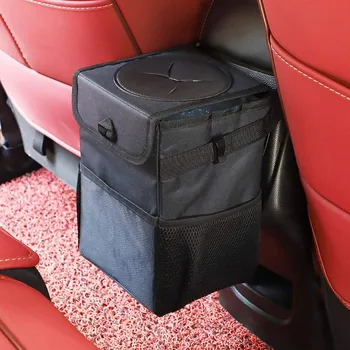 Bil Pose Skrald Kan Organizer Portable Skraldespand med Låg og Lommer lækagesikre Indvendige Foring Bil opbevaringspose