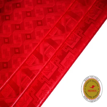 Nye Ankomst Guinea Brocade Fabric Rød Bazin Riche Getzners Kvalitet 2020 Afrikanske 100 Bomuld Jacquard Stof Top FEITEX Tissu