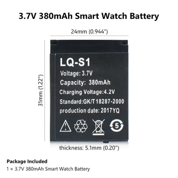 Slidstærkt Smart Ur Batteri 1stk LQ-S1 3,7 V 380mAh Genopladeligt lithium Batteri For Smart Ur DZ09 W8