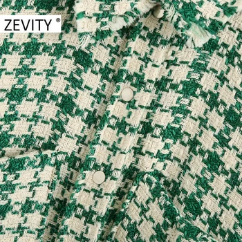 Zevity Nye Efteråret Kvinder Vintage Plaid Print Uldne Frakke, Shirt Dame langærmet Patch Lomme Kvast Casual Jakke Smarte Toppe CT602