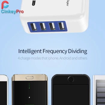 CinkeyPro 4 Porte Flere Væggen USB-Smart Oplader Adapter Mobiltelefon 5V 3A Afgift Hurtig Oplader til iPhone, iPad, Samsung XiaoMi