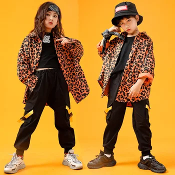 Kid Mode Hip Hop Leopard Skjorte Top Sort Taktisk Cargo Bukser Tøj til Piger, Drenge, Jazz Dans, Kostume Tøj Street-Wear