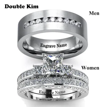 Custom Made Crystal Par Ring Mænd, Kvinder Mode Romantisk Engagement Bogstaver Ring titanium, Rustfrit Stål Valentine ' s Gave