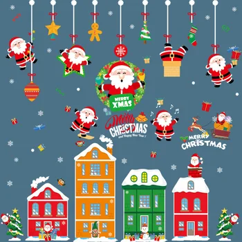 2021 Jul Wall Stickers til Indretning Santa Claus Lille By vægoverføringsbilleder for Windows Glas Fliser selvklæbende Xmas Vægmalerier