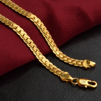 Kæder krave Gratis Fragt guld farve mænds kæde Mode Sød 5mm bred guld farve Smykker Halskæde Kæder til mænd