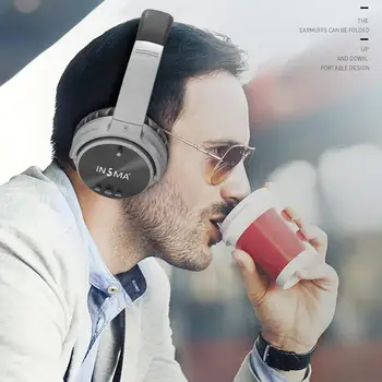 INSMA ANC bluetooth Headset Active Noise Cancelling Trådløse Hovedtelefon med Mikrofon, Hovedtelefon Dyb Bas Musik 20H Spilletid