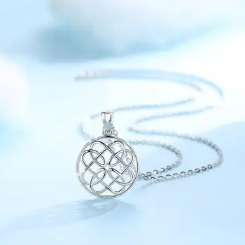 Eudora Ægte 925 Sterling Sølv Minimalisme Elegante Runde Cirkel keltiske knude Vedhæng Halskæder Kvinder Sterling Sølv Smykker D102