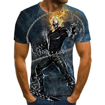 Skull T-shirt Mode Sommeren Korte Ærmer Ghost Ridder Cool T-shirt 3D Kranium Trykt Top Skull T-shirt Mandlige