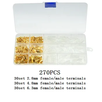 270PCS/max Guld Isoleret Ledning Stik til Elektrisk Ledning Crimp Terminaler 2.8 4.8 6.3 mm Spade Stik Sortiment Kit