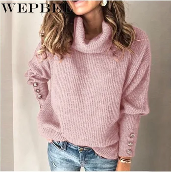 WEPBEL Mode Efterår og Vinter Varm Solid Farve, Høj Krave Trøjer Strikket Sweater Kvinder Uld Strik Tøj Plus Størrelse