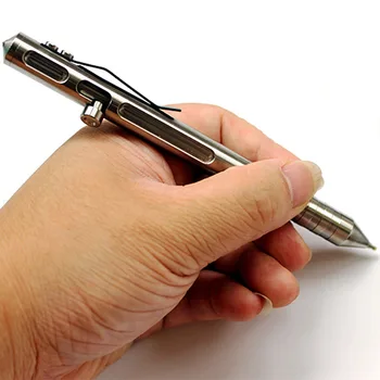 1PC Bærbare Titanium Legering Bolt Foråret Tryk Signatur Skrive Pen Taktiske selvforsvar Metal Pen EDC Brudt Vinduet Multi-værktøj