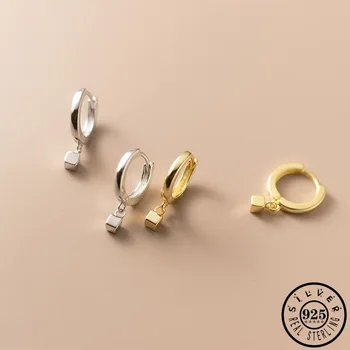 925 Sterling Sølv Små Geometriske Kvadratisk Form Hoop Øreringe Guld Farve Forgyldt Øre Ringe Earings Fine Smykker til Kvinder, Piger
