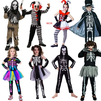 Dreng&Pige Skelet Kraniet Kostume Rollespil Kids Halloween Kostume Forklædt Børn Onde Klovn Tøj Carnival Cosplay