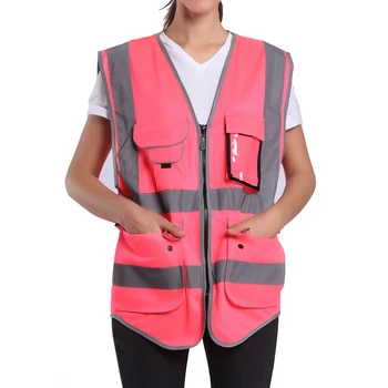 Pink Sikkerhed Vest Kvinder Høj Synlighed Arbejdstøj, Uniformer Med Lommer