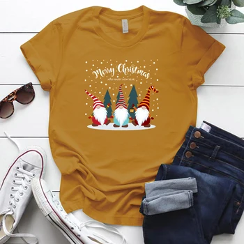 Sjove Søde Små Dværge Udskrivning Æstetiske Jul Tøj Kort Ærme Løs Hals Kvinde T-Shirts Harajuku Bomuld Oversized T-Shirt