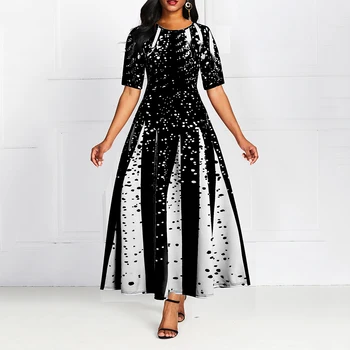 Forår Sommer Kvinder Sort Lang Kjole Elegant Print 2019 Afrikanske Vestido Kontor Damer Kjole Vintage En Linje Maxi Kjoler Plus Size