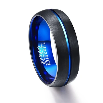 Party Ring Krat Runde Blue Groove Mænd, Ringe, Wolfram Bryllup Bands Anillos para hombres Pierscienie