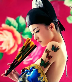 Nye 3D-web kendte farveprint tatoveringer, butterfly flower vandtæt tatoveringer, hot stil cool Halloween