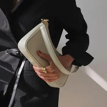 Klassiske Retro Kvindelige Baguette Skulder Kvinder Mode PU Læder Håndtaske Casual Soild Farve Damer Armhule Tasker Sac Vigtigste Femme