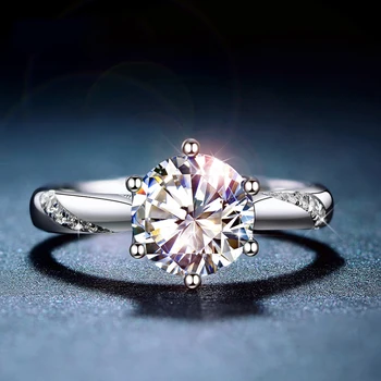 Klassisk 0.8 ct-Lab Diamant Ring i Ægte 925 sterling sølv Engagement Bryllup band Ringe til Kvinder Brude-års Jubilæum Smykker
