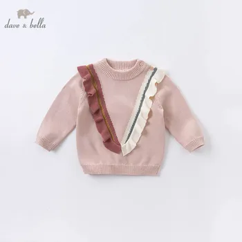 DBM14516-1 dave bella efteråret søde baby girls ruched strikket sweater kids fashion pullover lille barn boutique-toppe