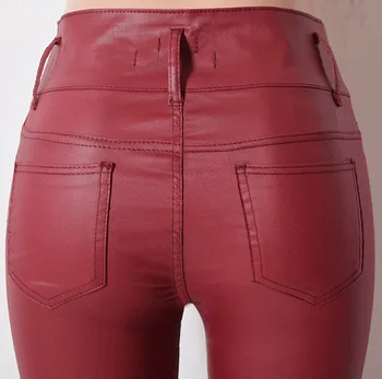 LOGAMI Pu Læder Bukser til Kvinder, Tynde høj Talje Slank Imiteret Læder Bukser Tøj Bukser Efteråret Vin Rød Pantalones Mujer