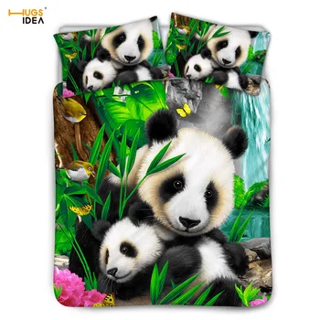 3D Kawaii Panda Bambus Print Bed Dynebetræk 3stk Lagen, pudebetræk sæt Dejlige Dyr Indretning Pudebetræk Sengetæppe Bedding set