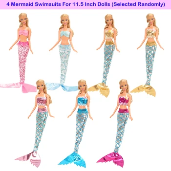 Mode Håndlavet 16 Emner/Set Dukke Tilbehør = 4 Mermaid Kjoler Tilfældige 4 Badetøj+ 8 Sko Til Barbie Spil Bedste Gave