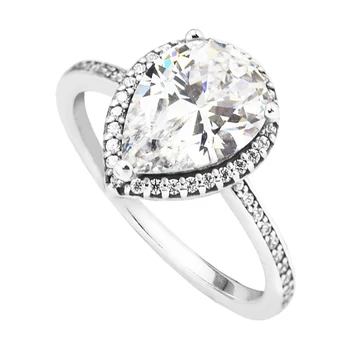 Klare CZ Strålende Dråbeformet Sølv Ringe for Kvinder Store Sten, der Skinner Kvindelige Ringe Bryllup Smykker 925 Sterling Sølv Ring Piger